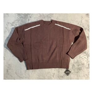 Zaful Men's Brown Contrast Stitch Crew Neck Sweater Size M Relaxed Fit NWT